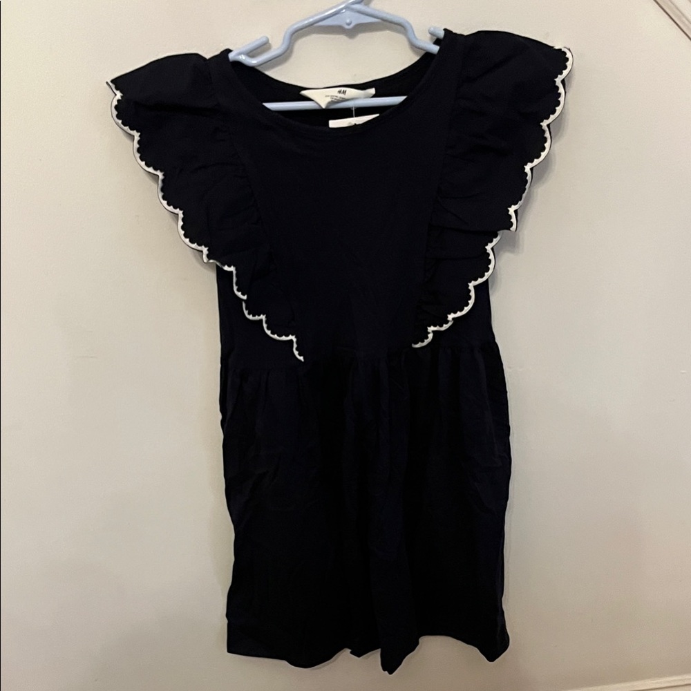 Charming Inky Navy Kids Dress with Ruffle Sleeves